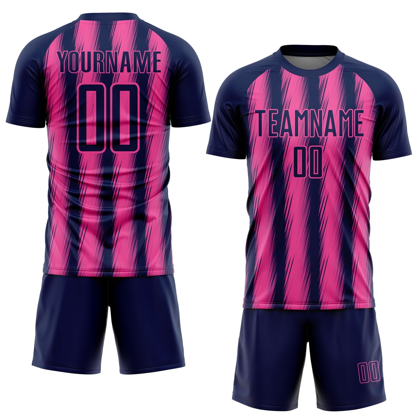 Custom Navy Pink Vertical Brush Stroke Stripes Sublimation Soccer Uniform Jersey view 2