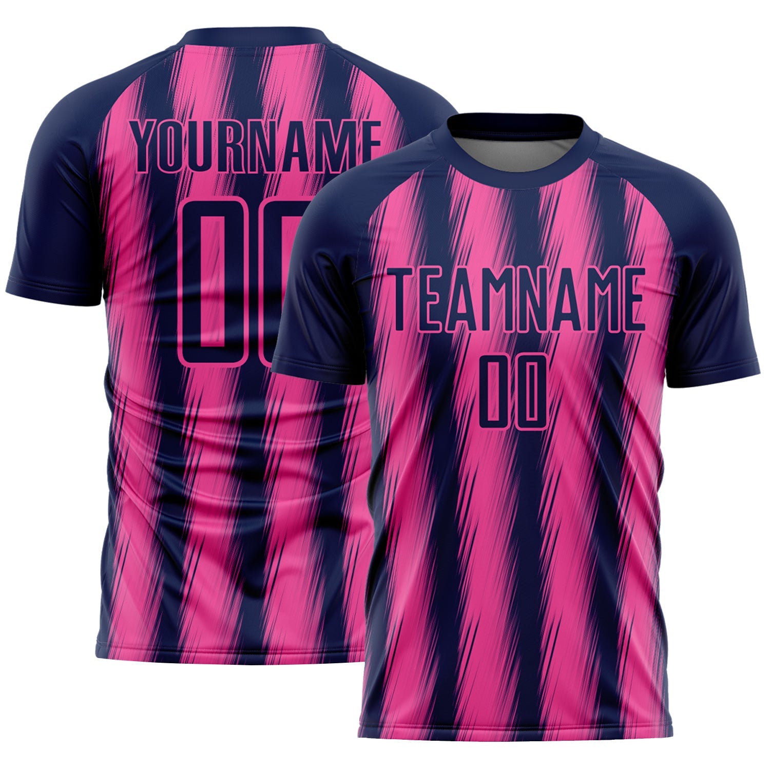 Custom Navy Pink Vertical Brush Stroke Stripes Sublimation Soccer Uniform Jersey - Main View