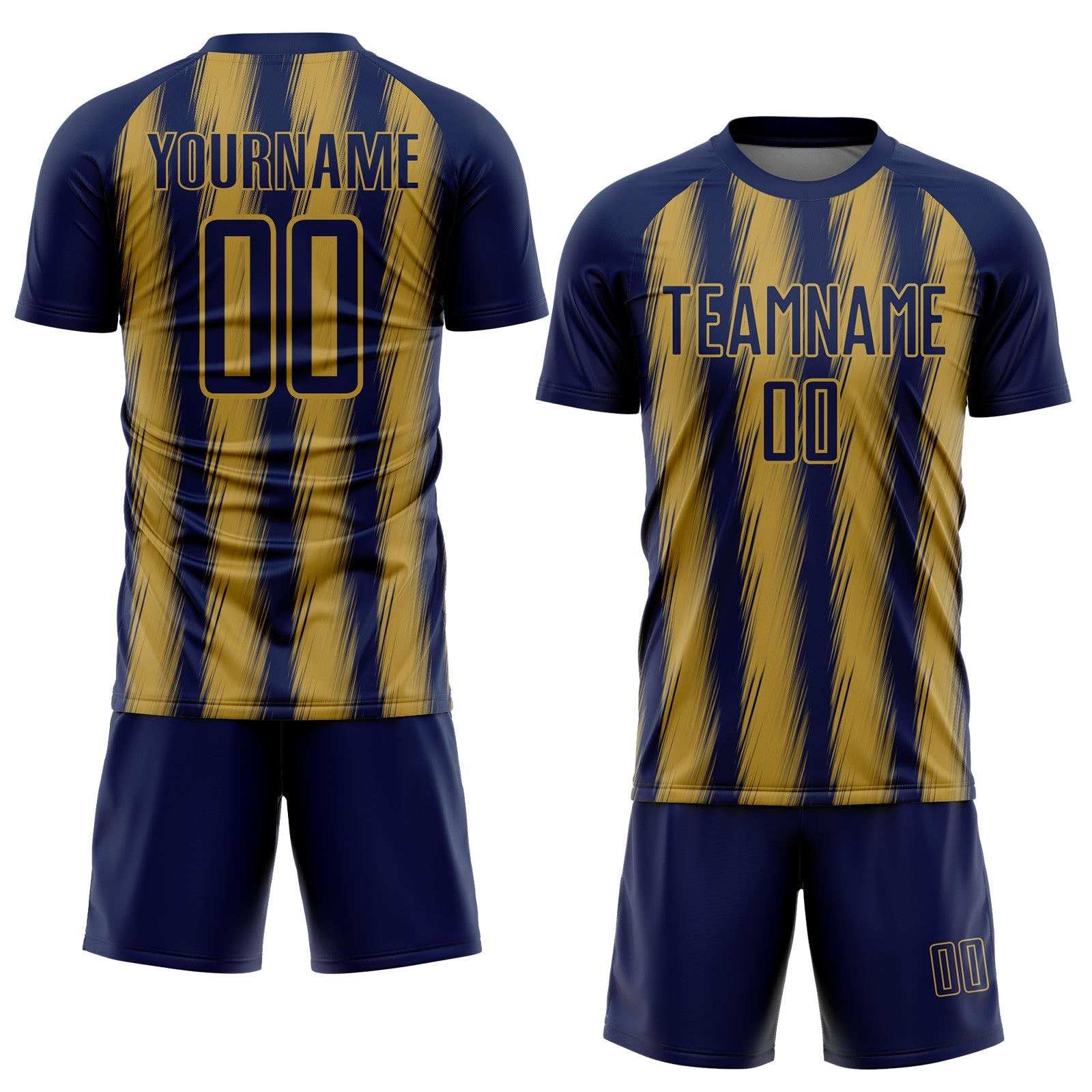 Custom Navy Old Gold Vertical Brush Stroke Stripes Sublimation Soccer Uniform Jersey view 2