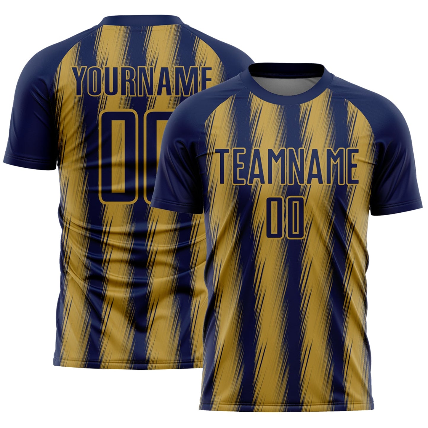 Custom Navy Old Gold Vertical Brush Stroke Stripes Sublimation Soccer Uniform Jersey - Main View