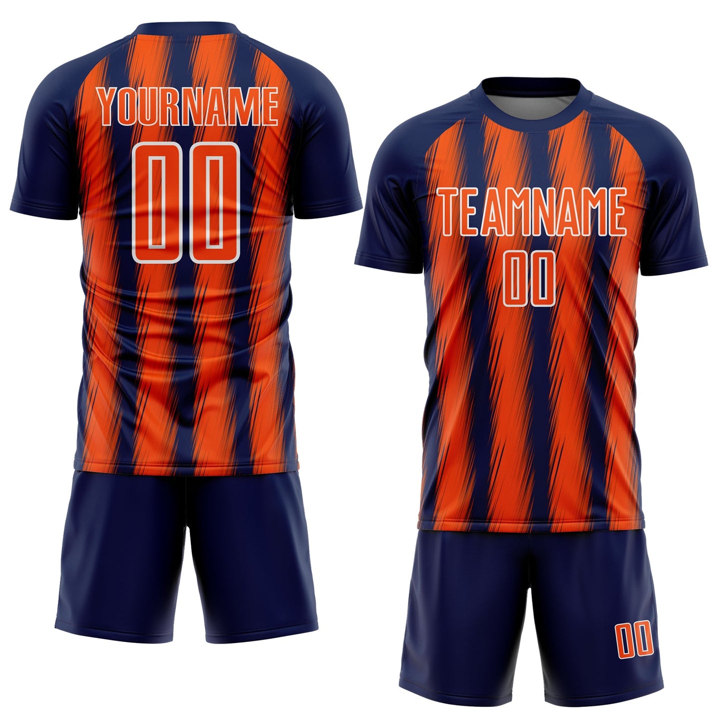 Custom Navy Orange-White Vertical Brush Stroke Stripes Sublimation Soccer Uniform Jersey view 2