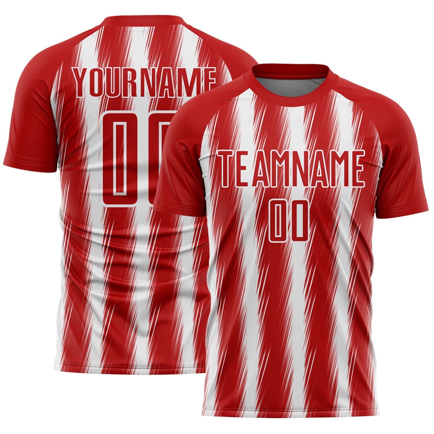 Custom Red White Vertical Brush Stroke Stripes Sublimation Soccer Uniform Jersey - Main View