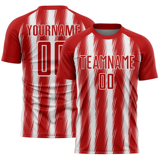 Custom Red White Vertical Brush Stroke Stripes Sublimation Soccer Uniform Jersey - Main View