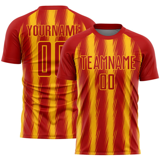 Custom Red Gold Vertical Brush Stroke Stripes Sublimation Soccer Uniform Jersey - Main View