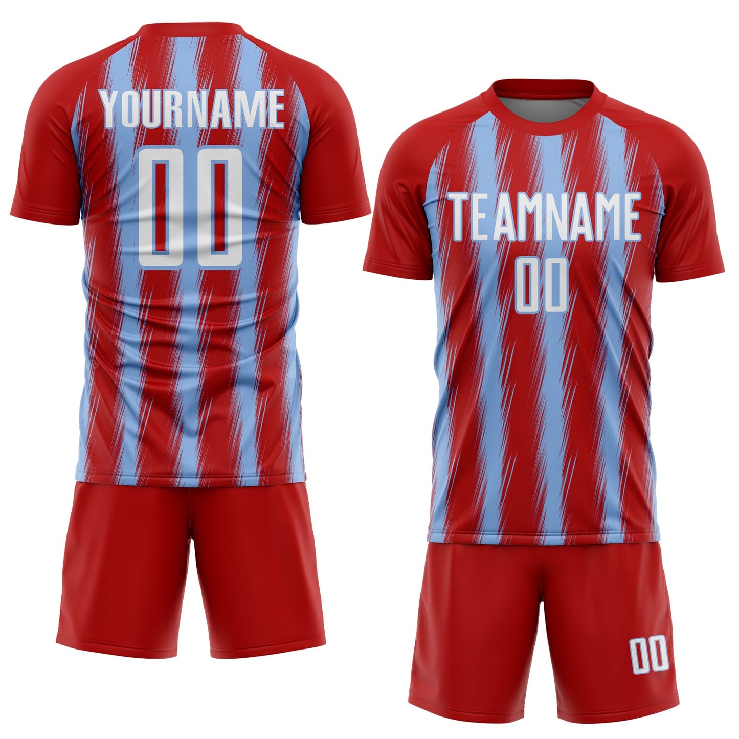 Custom Red White-Light Blue Vertical Brush Stroke Stripes Sublimation Soccer Uniform Jersey view 2