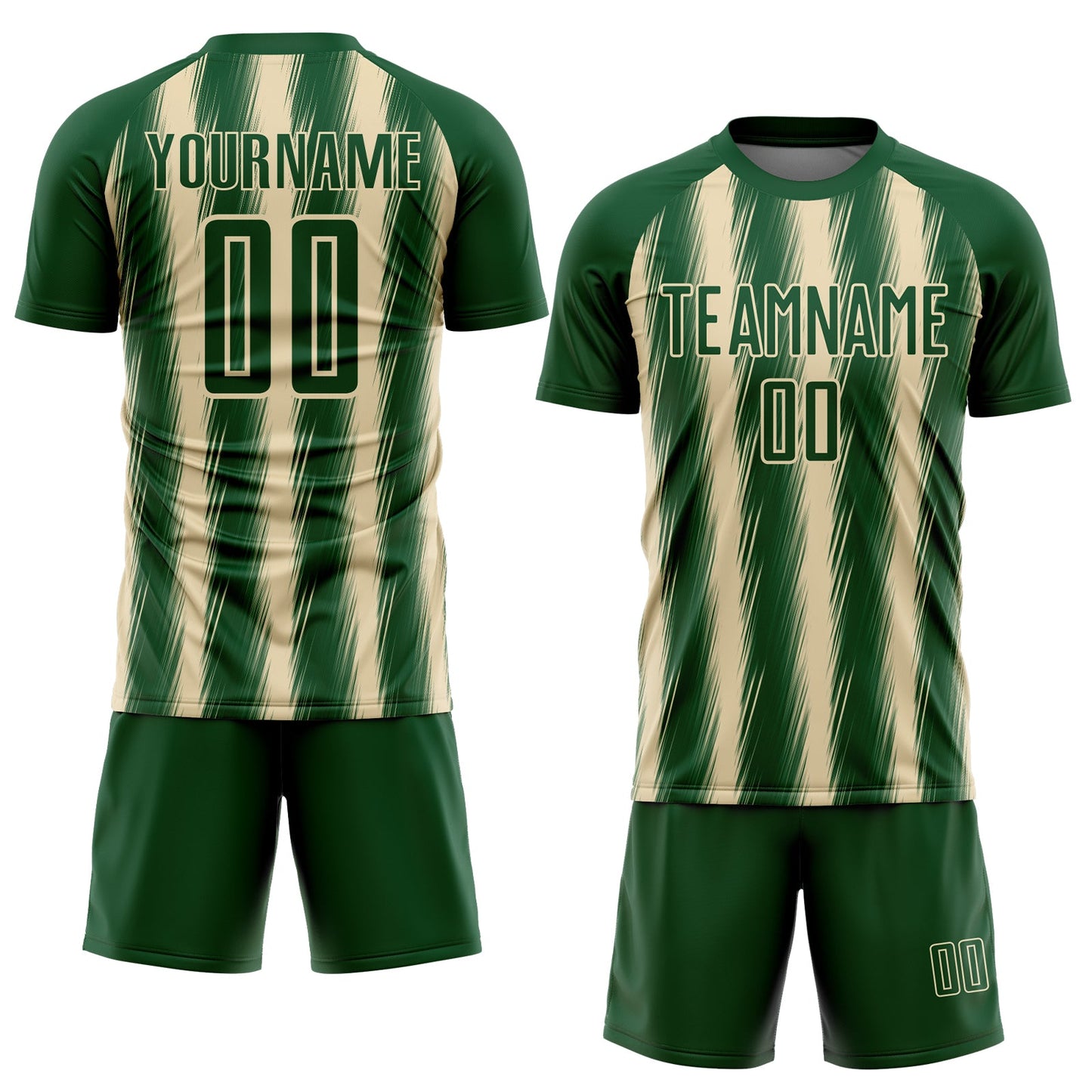 Custom Green Cream Vertical Brush Stroke Stripes Sublimation Soccer Uniform Jersey view 2