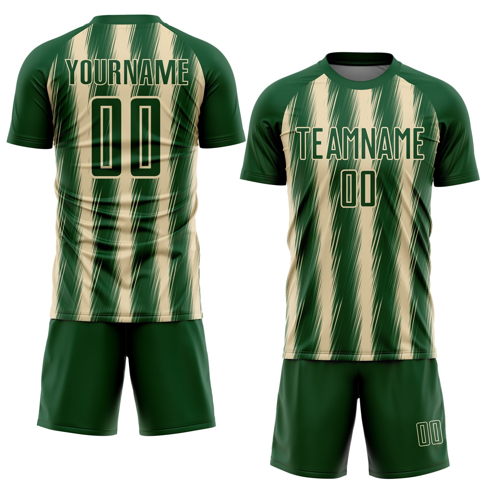 Custom Green Cream Vertical Brush Stroke Stripes Sublimation Soccer Uniform Jersey view 2