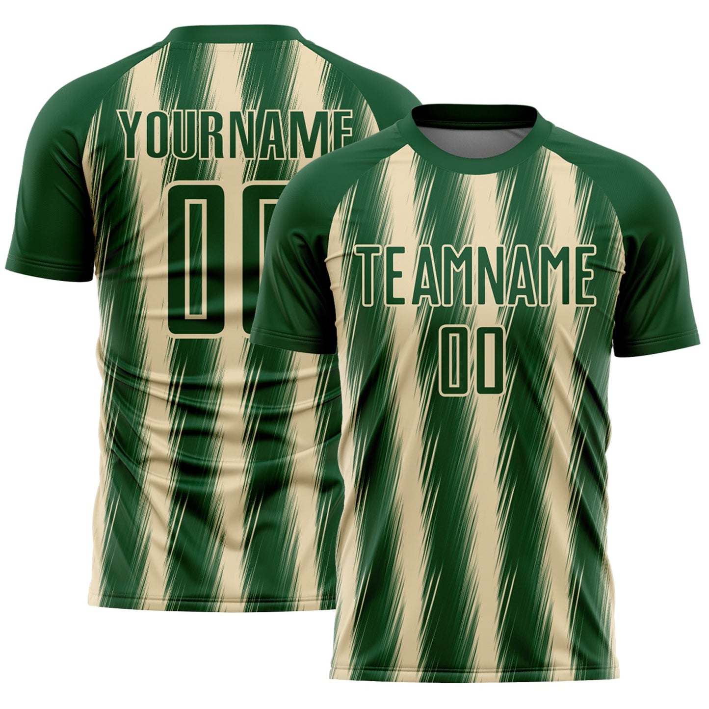 Custom Green Cream Vertical Brush Stroke Stripes Sublimation Soccer Uniform Jersey - Main View