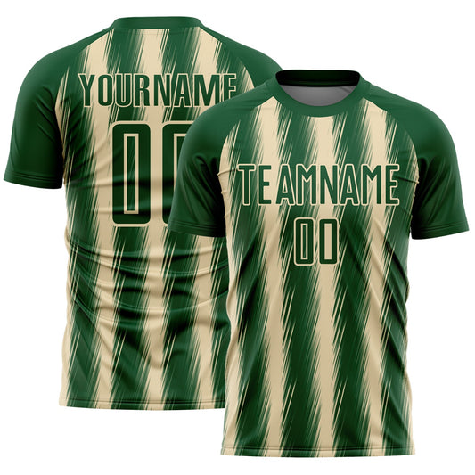 Custom Green Cream Vertical Brush Stroke Stripes Sublimation Soccer Uniform Jersey - Main View