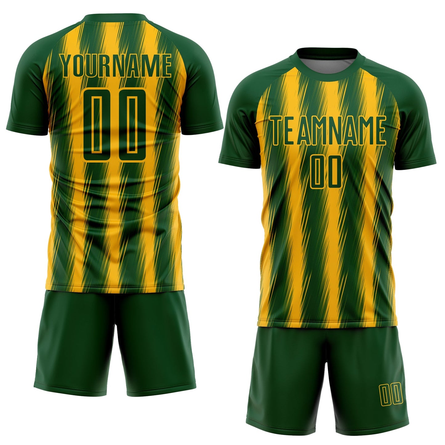 Custom Green Gold Vertical Brush Stroke Stripes Sublimation Soccer Uniform Jersey view 2