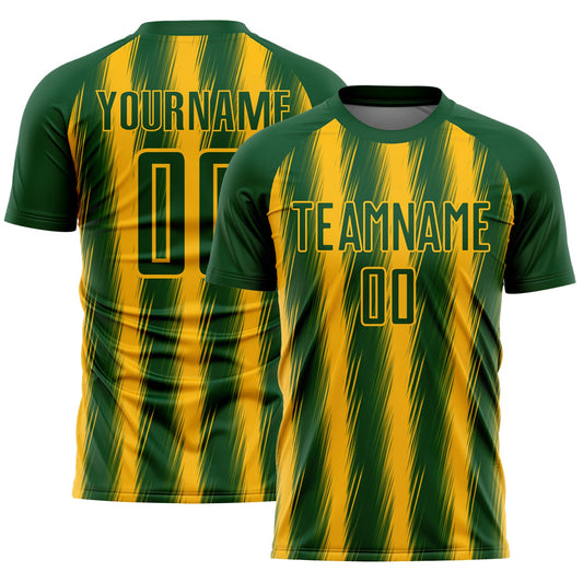 Custom Green Gold Vertical Brush Stroke Stripes Sublimation Soccer Uniform Jersey - Main View