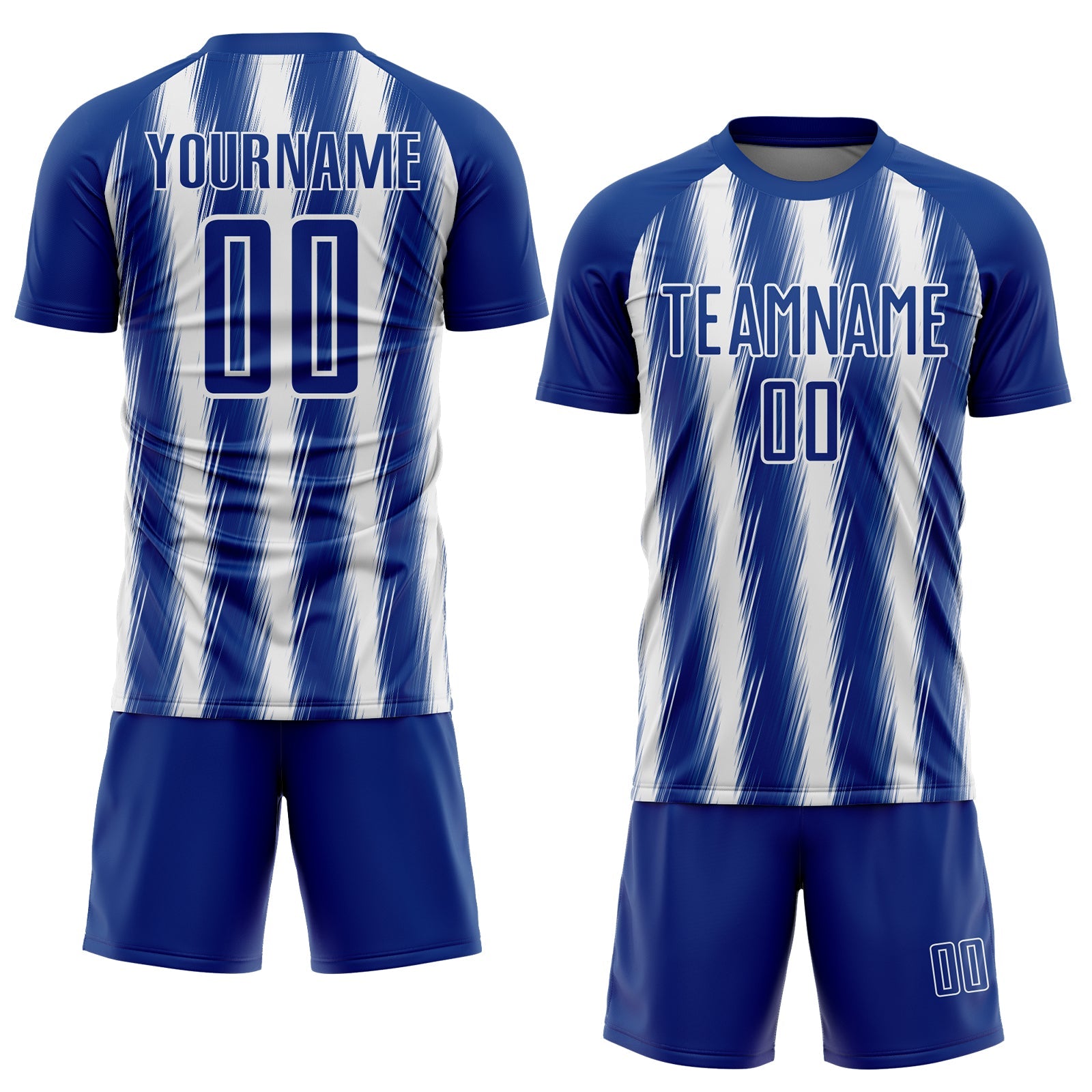 Custom Royal White Vertical Brush Stroke Stripes Sublimation Soccer Uniform Jersey view 2