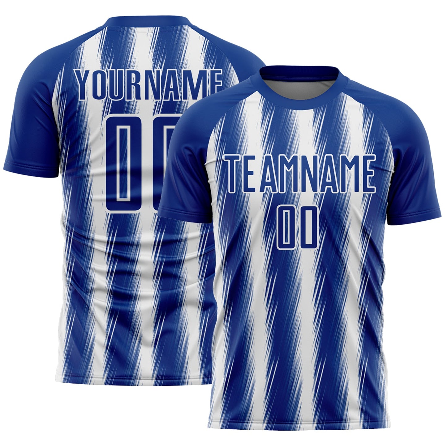 Custom Royal White Vertical Brush Stroke Stripes Sublimation Soccer Uniform Jersey - Main View
