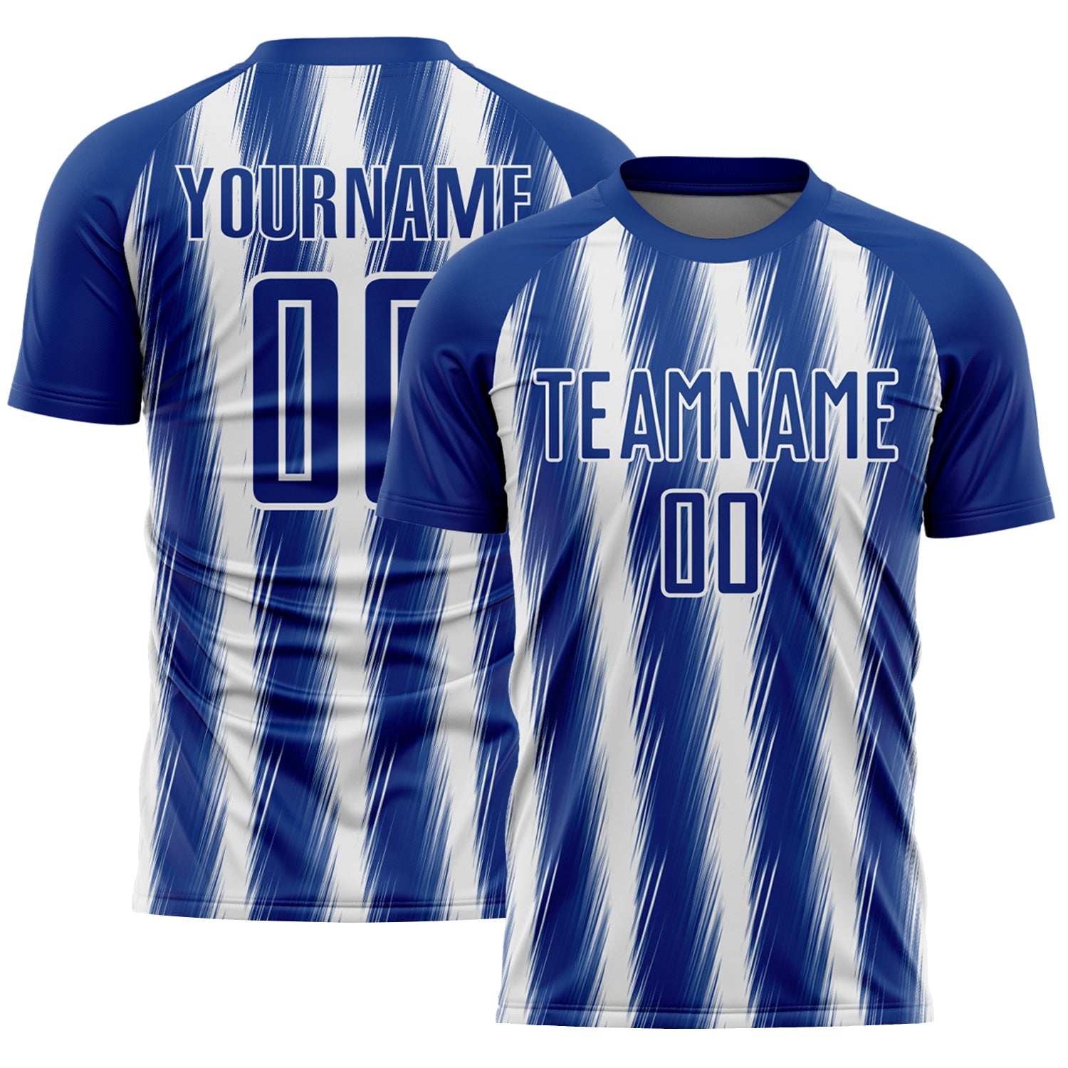 Custom Royal White Vertical Brush Stroke Stripes Sublimation Soccer Uniform Jersey - Main View