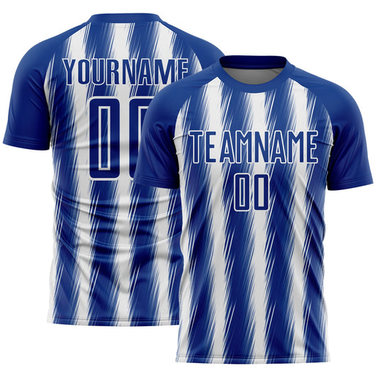 Custom Royal White Vertical Brush Stroke Stripes Sublimation Soccer Uniform Jersey - Main View