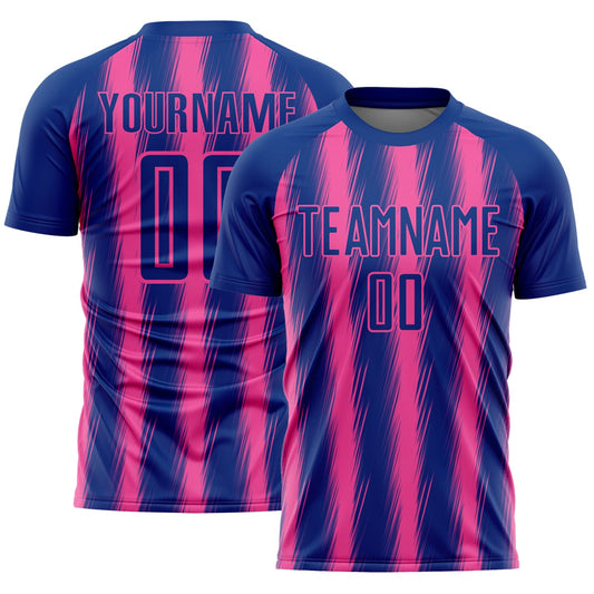 Custom Royal Pink Vertical Brush Stroke Stripes Sublimation Soccer Uniform Jersey - Main View