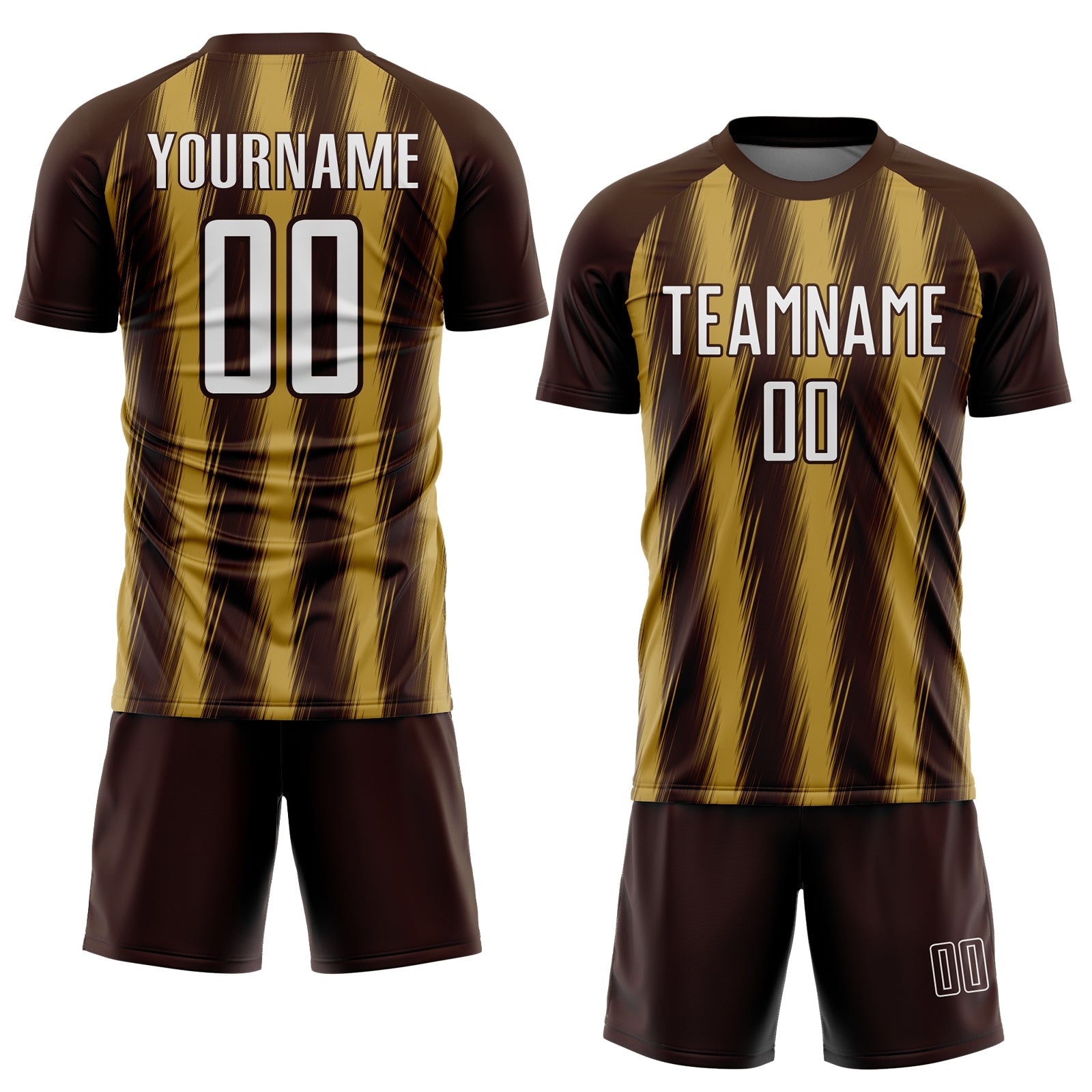 Custom Brown White-Old Gold Vertical Brush Stroke Stripes Sublimation Soccer Uniform Jersey view 2