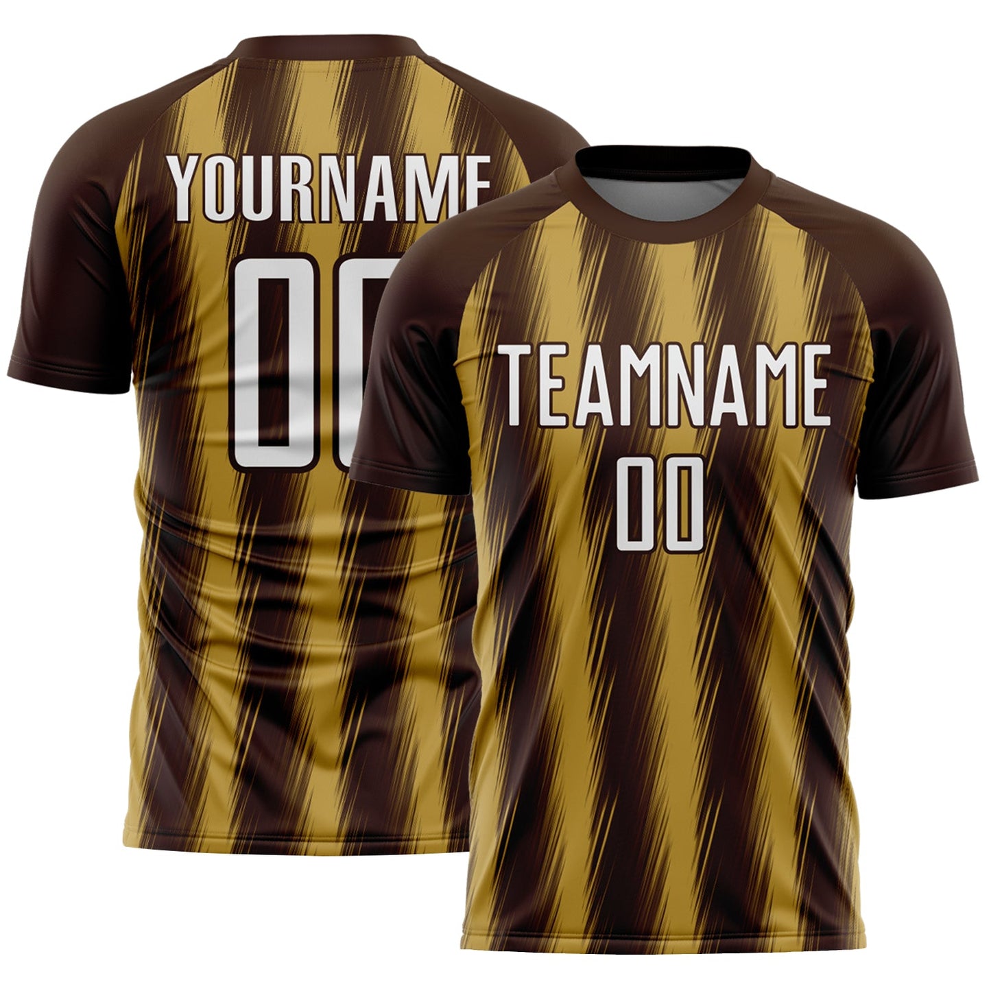 Custom Brown White-Old Gold Vertical Brush Stroke Stripes Sublimation Soccer Uniform Jersey - Main View