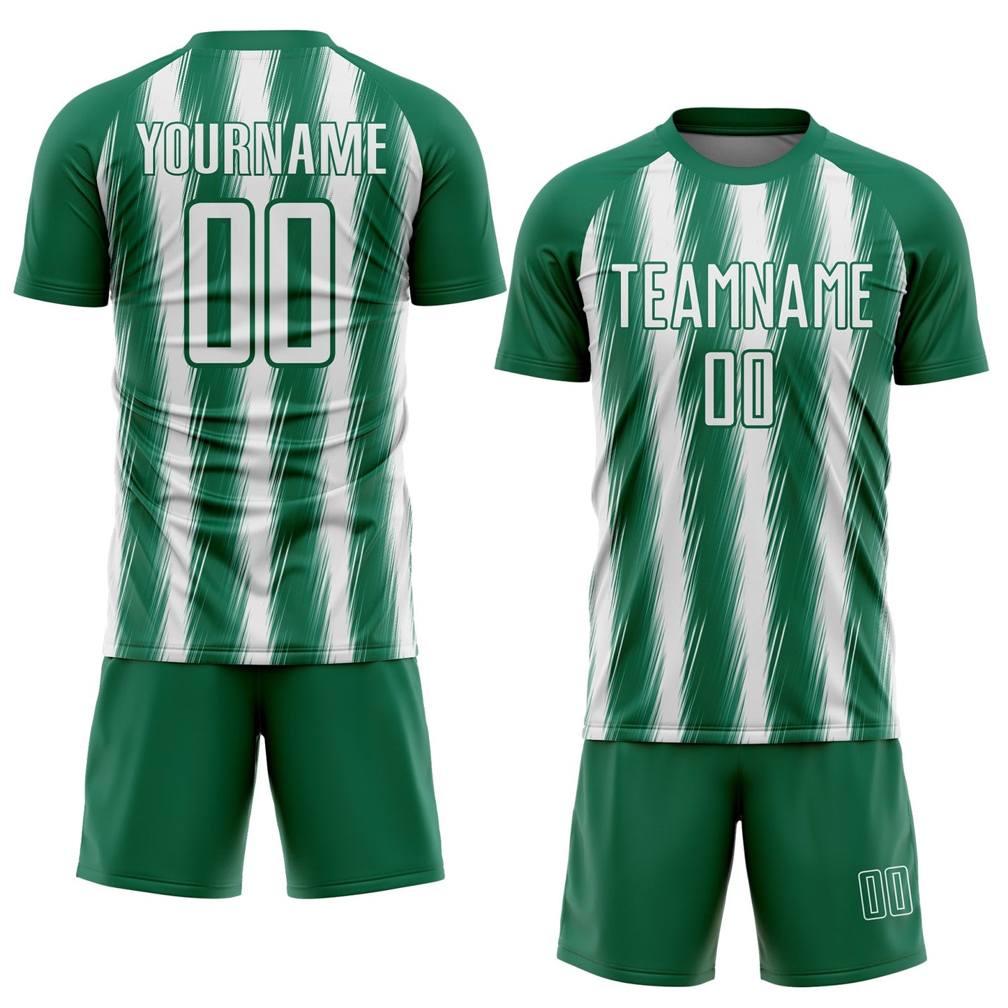 Custom Kelly Green White Vertical Brush Stroke Stripes Sublimation Soccer Uniform Jersey view 2
