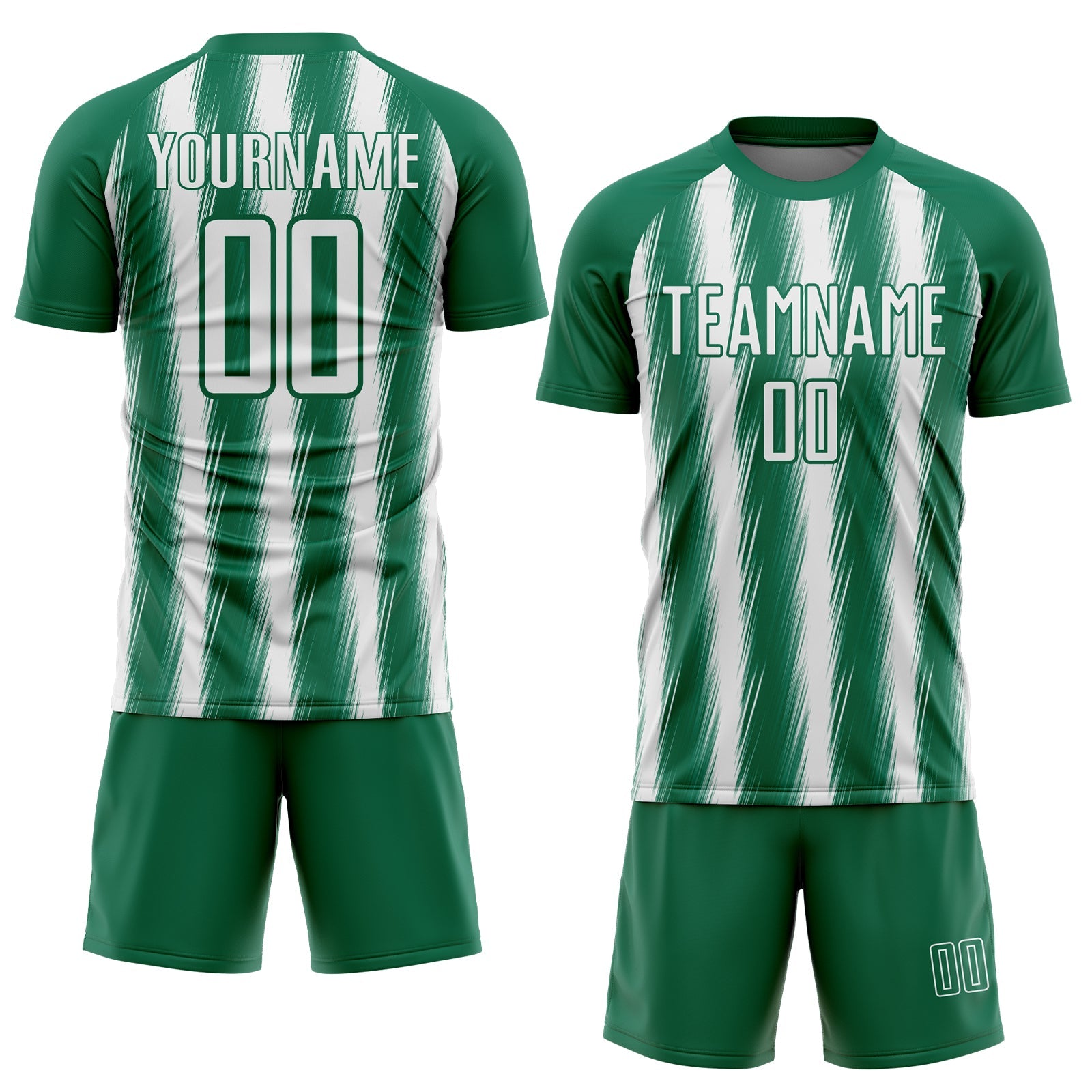 Custom Kelly Green White Vertical Brush Stroke Stripes Sublimation Soccer Uniform Jersey view 2