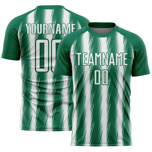 Custom Kelly Green White Vertical Brush Stroke Stripes Sublimation Soccer Uniform Jersey - Main View