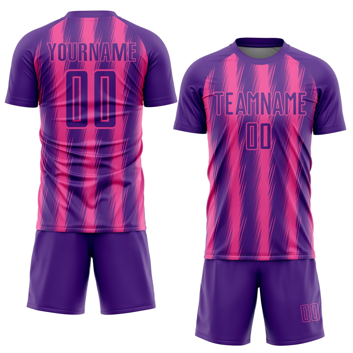 Custom Purple Pink Vertical Brush Stroke Stripes Sublimation Soccer Uniform Jersey view 2
