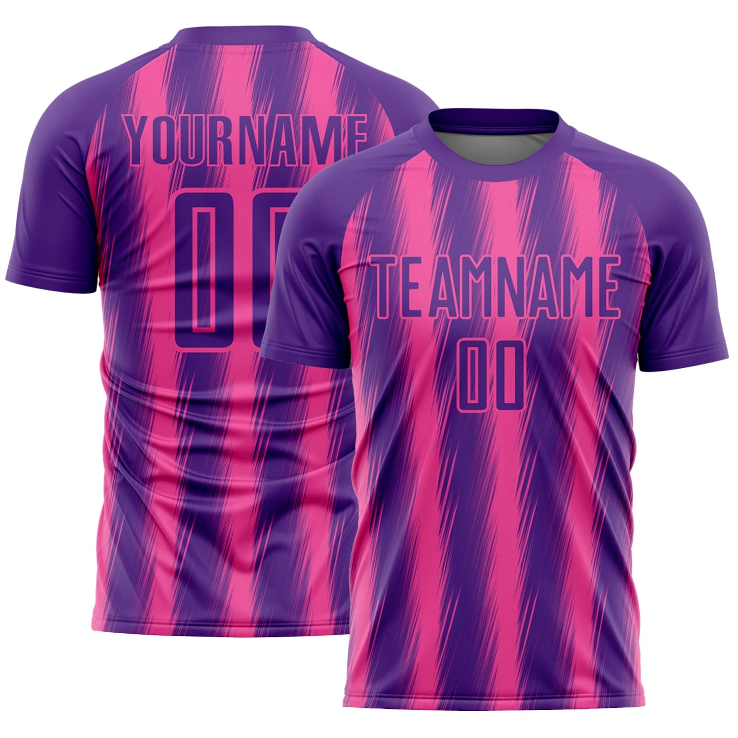 Custom Purple Pink Vertical Brush Stroke Stripes Sublimation Soccer Uniform Jersey - Main View