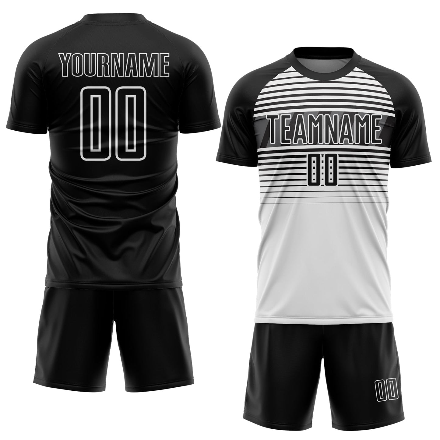 Custom Black White-Steel Gray Gradient Horizontal Stripes Sublimation Soccer Uniform Jersey view 2
