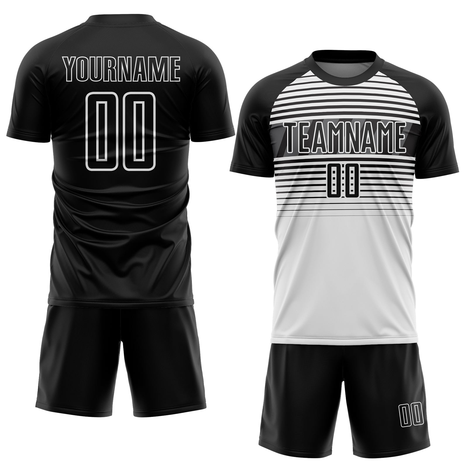 Custom Black White-Steel Gray Gradient Horizontal Stripes Sublimation Soccer Uniform Jersey view 2