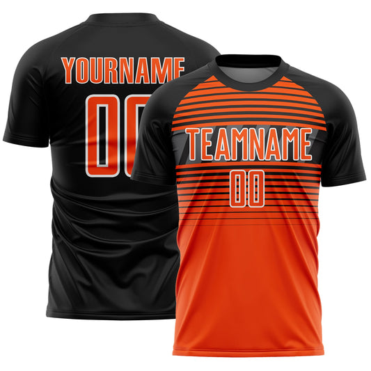Custom Black Orange Steel Gray-White Gradient Horizontal Stripes Sublimation Soccer Uniform Jersey - Main View