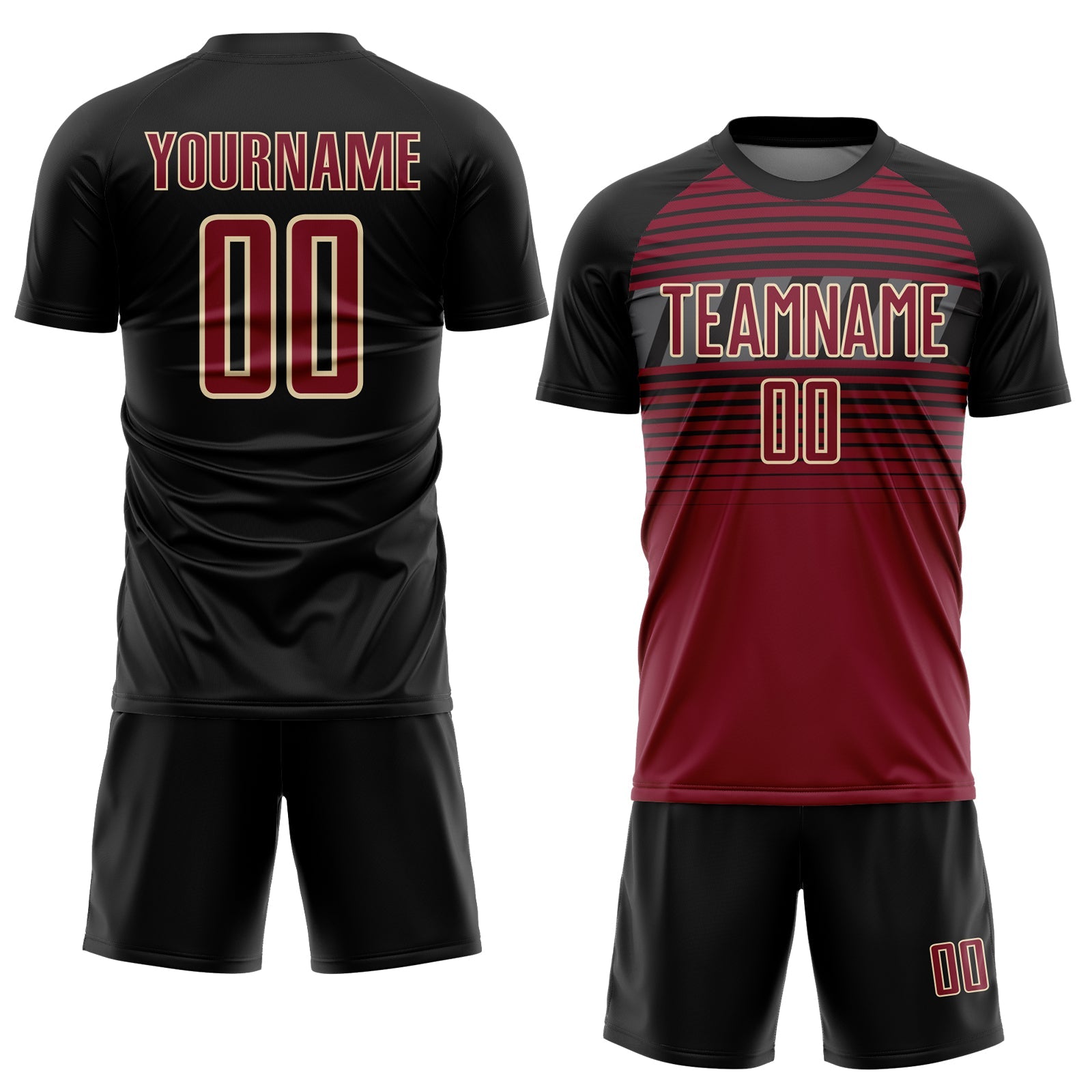Custom Black Crimson Cream-Steel Gray Gradient Horizontal Stripes Sublimation Soccer Uniform Jersey view 2