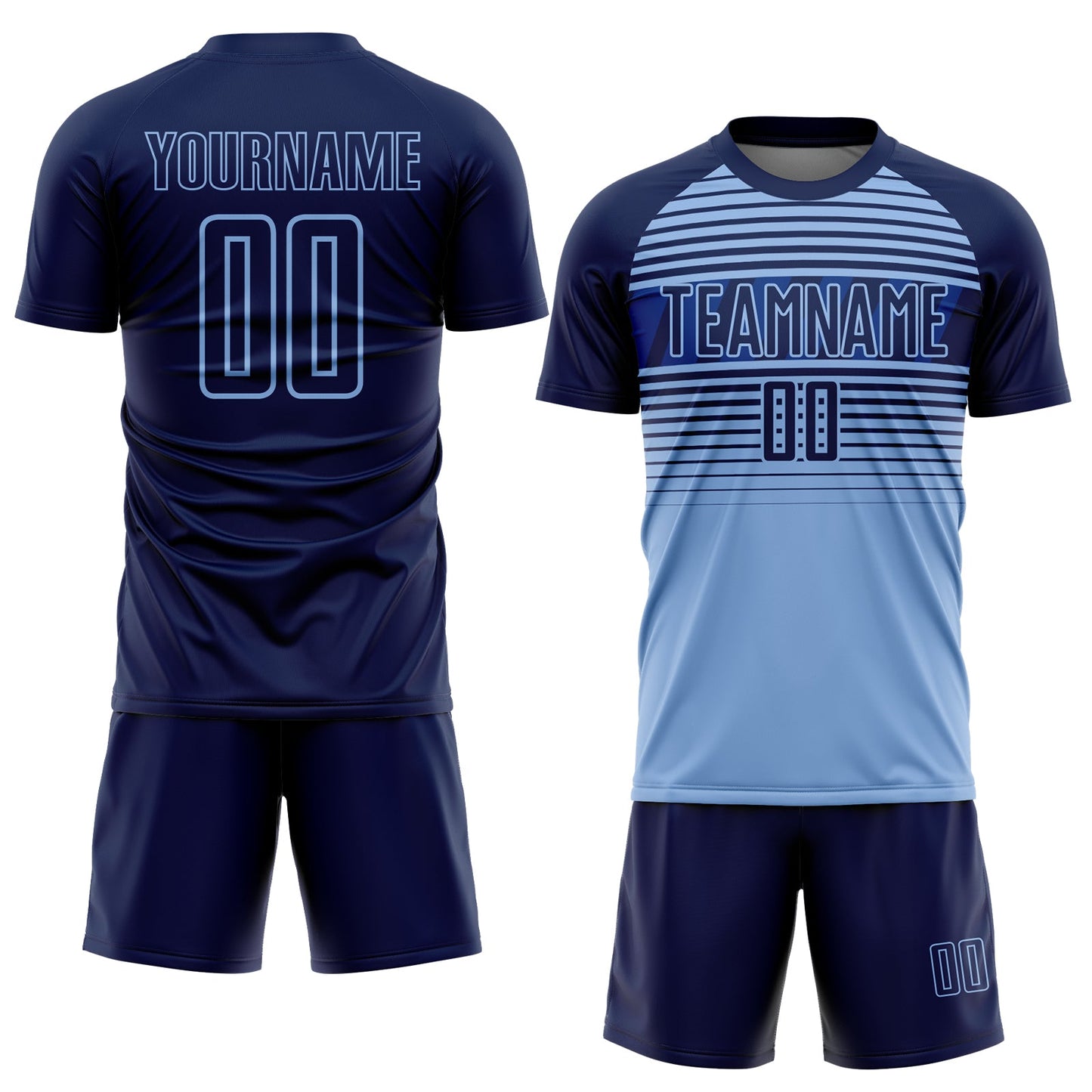 Custom Navy Light Blue-Royal Gradient Horizontal Stripes Sublimation Soccer Uniform Jersey view 2