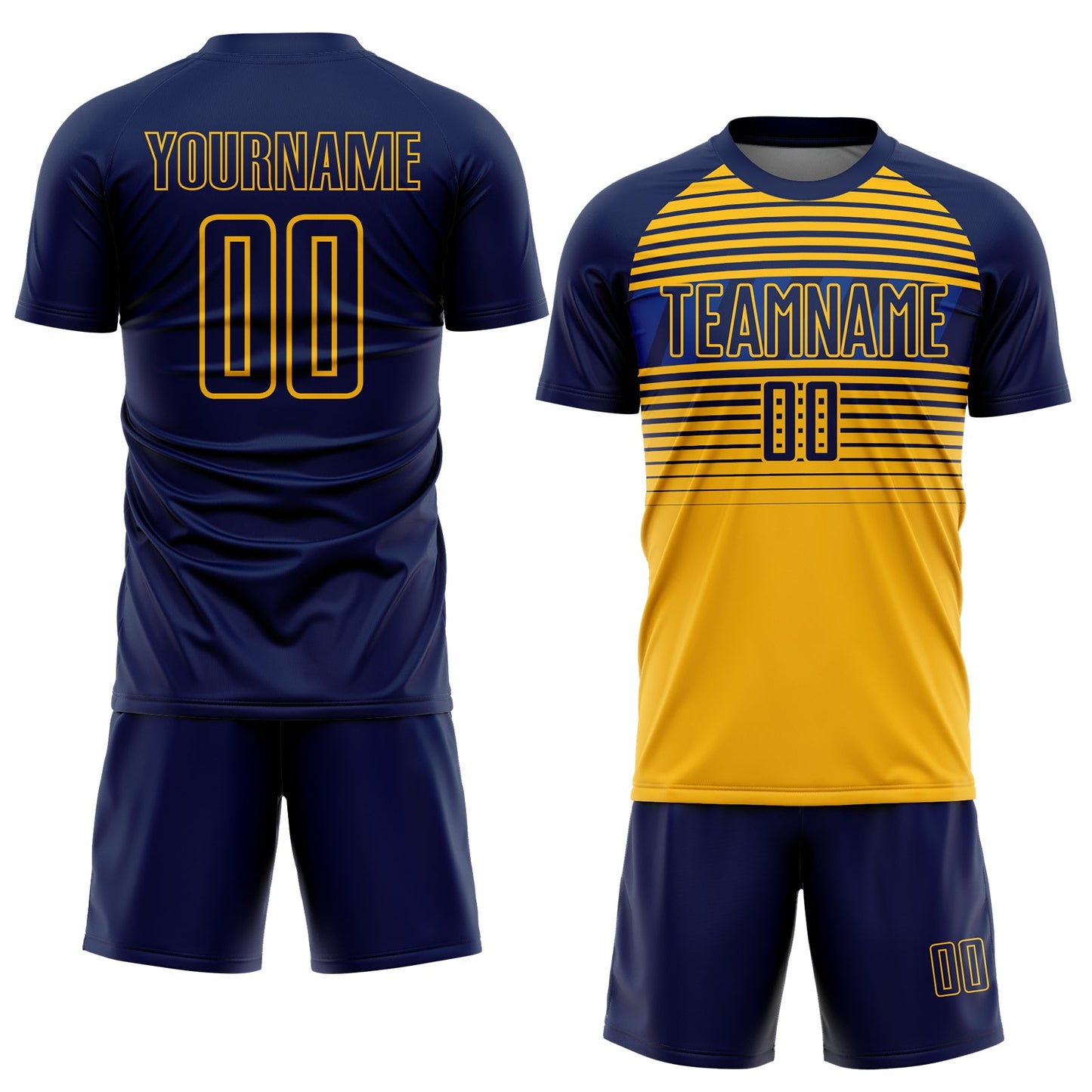 Custom Navy Gold-Royal Gradient Horizontal Stripes Sublimation Soccer Uniform Jersey view 2