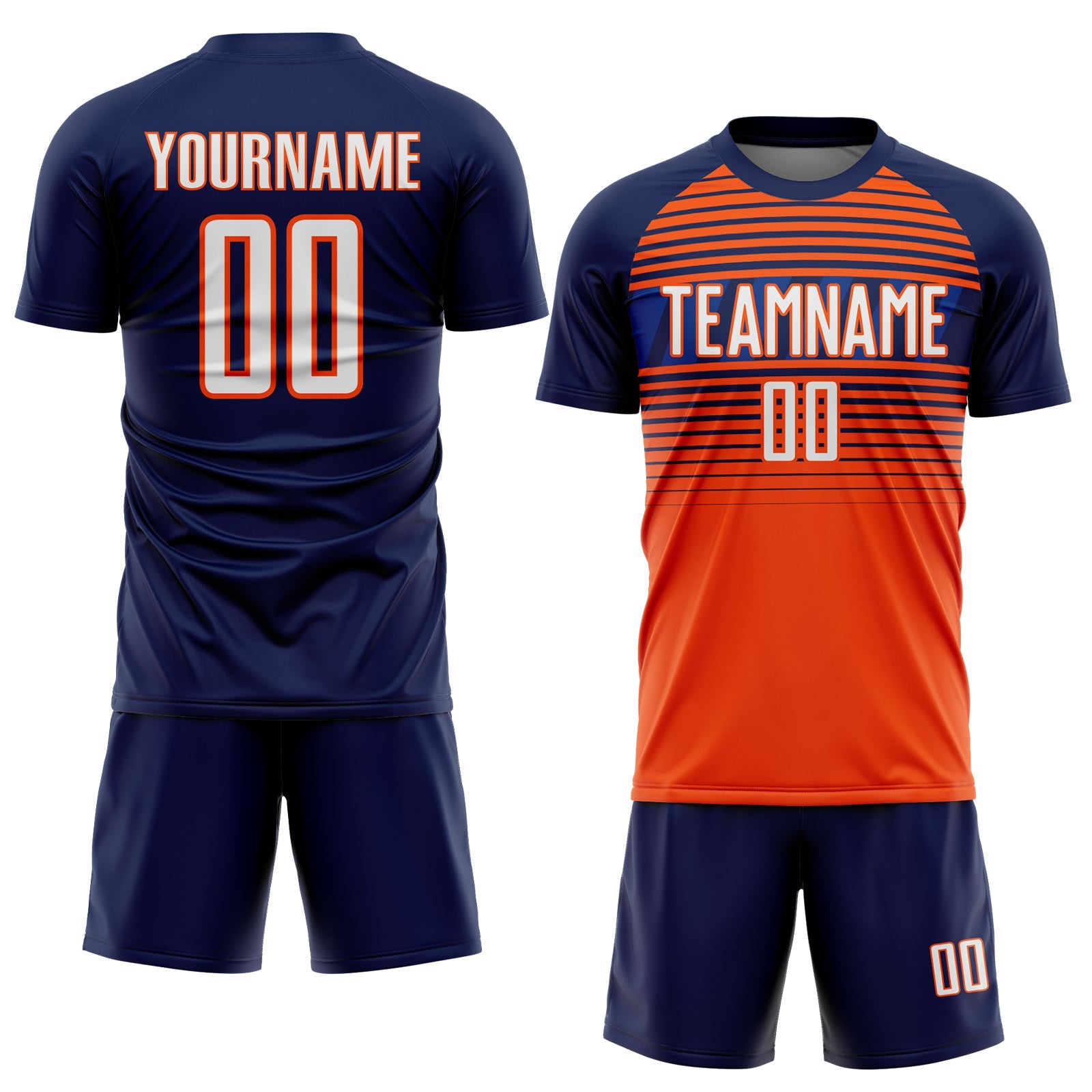 Custom Navy White Orange-Royal Gradient Horizontal Stripes Sublimation Soccer Uniform Jersey view 2