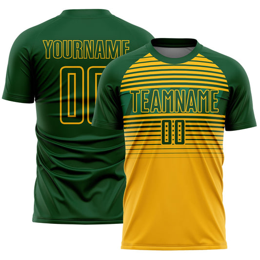 Custom Green Gold-Kelly Green Gradient Horizontal Stripes Sublimation Soccer Uniform Jersey - Main View