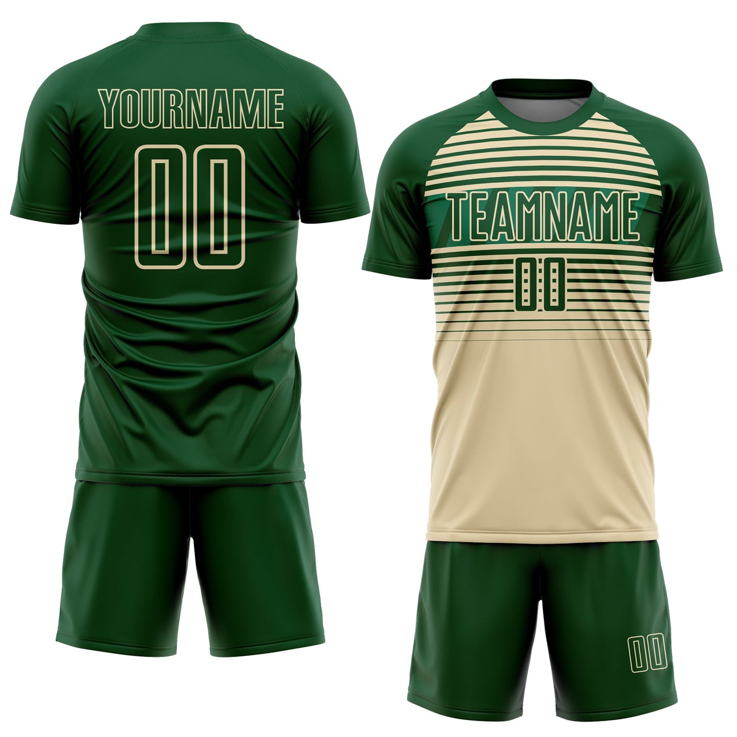 Custom Green Cream-Kelly Green Gradient Horizontal Stripes Sublimation Soccer Uniform Jersey view 2