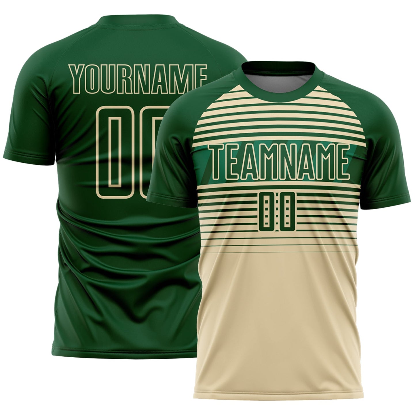 Custom Green Cream-Kelly Green Gradient Horizontal Stripes Sublimation Soccer Uniform Jersey - Main View