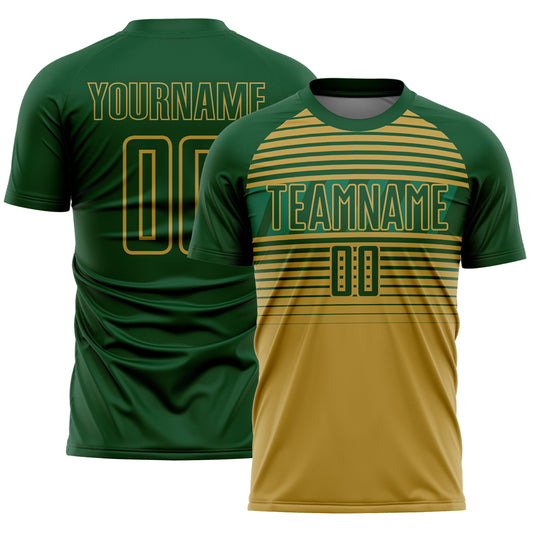 Custom Green Old Gold-Kelly Green Gradient Horizontal Stripes Sublimation Soccer Uniform Jersey - Main View
