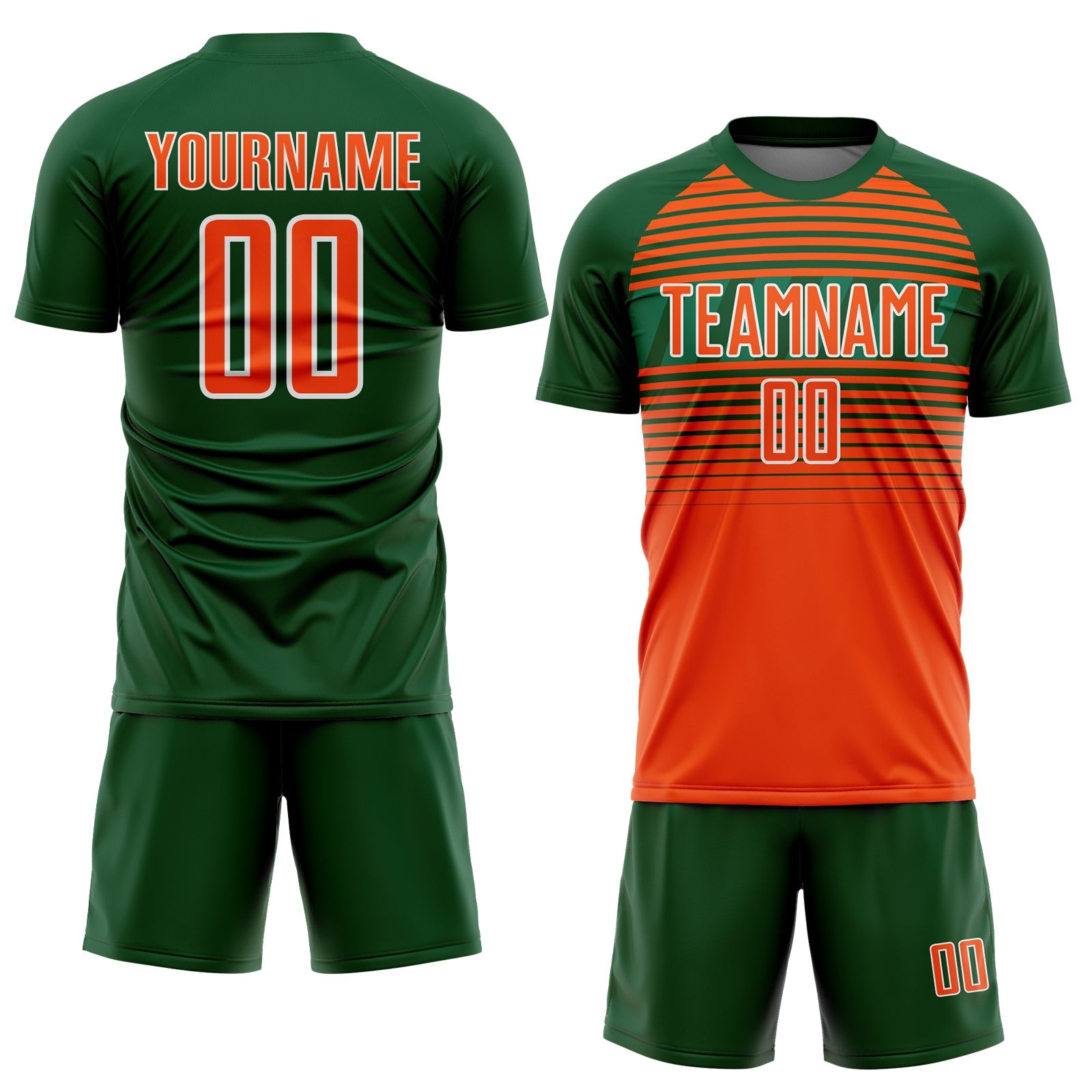 Custom Green Orange White-Kelly Green Gradient Horizontal Stripes Sublimation Soccer Uniform Jersey view 2