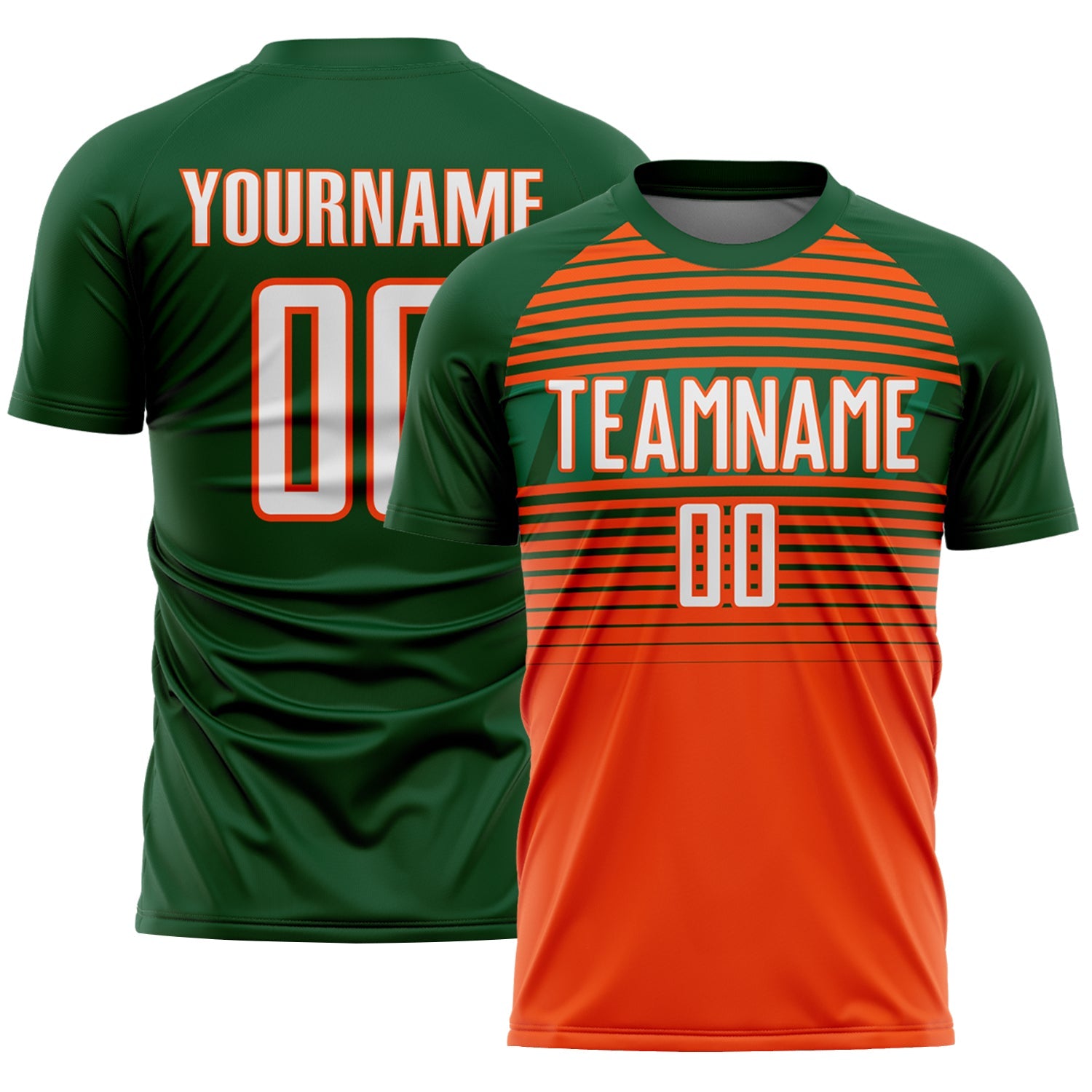 Custom Green Orange White-Kelly Green Gradient Horizontal Stripes Sublimation Soccer Uniform Jersey - Main View