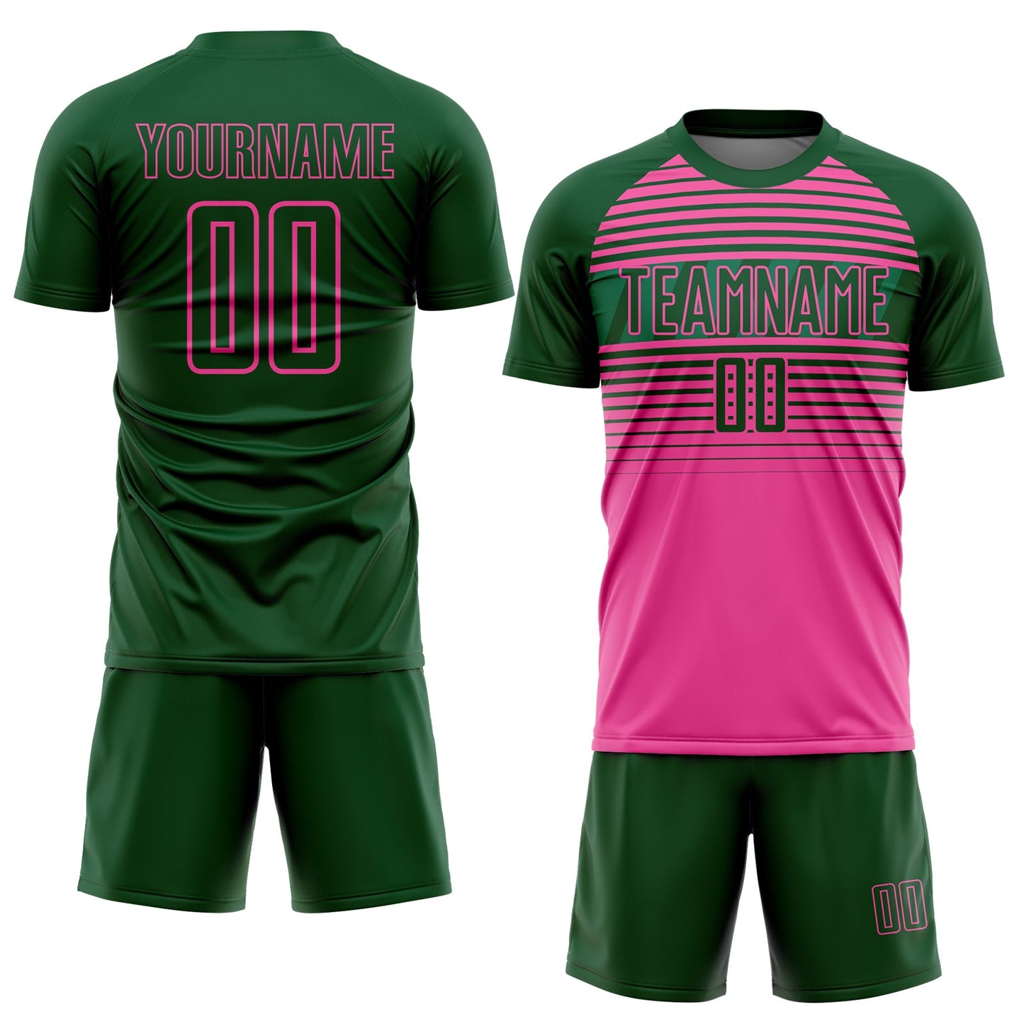 Custom Green Pink-Kelly Green Gradient Horizontal Stripes Sublimation Soccer Uniform Jersey view 2