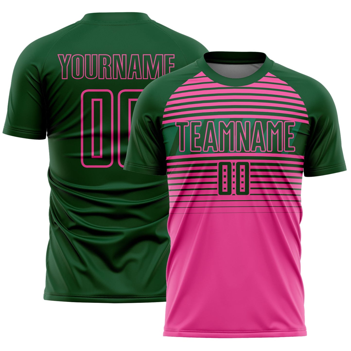Custom Green Pink-Kelly Green Gradient Horizontal Stripes Sublimation Soccer Uniform Jersey - Main View