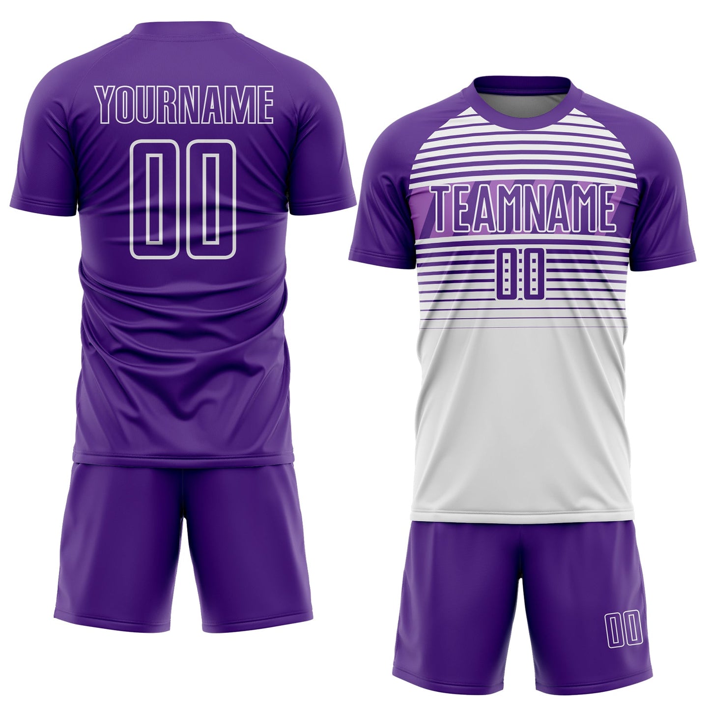 Custom Purple White-Medium Purple Gradient Horizontal Stripes Sublimation Soccer Uniform Jersey view 2