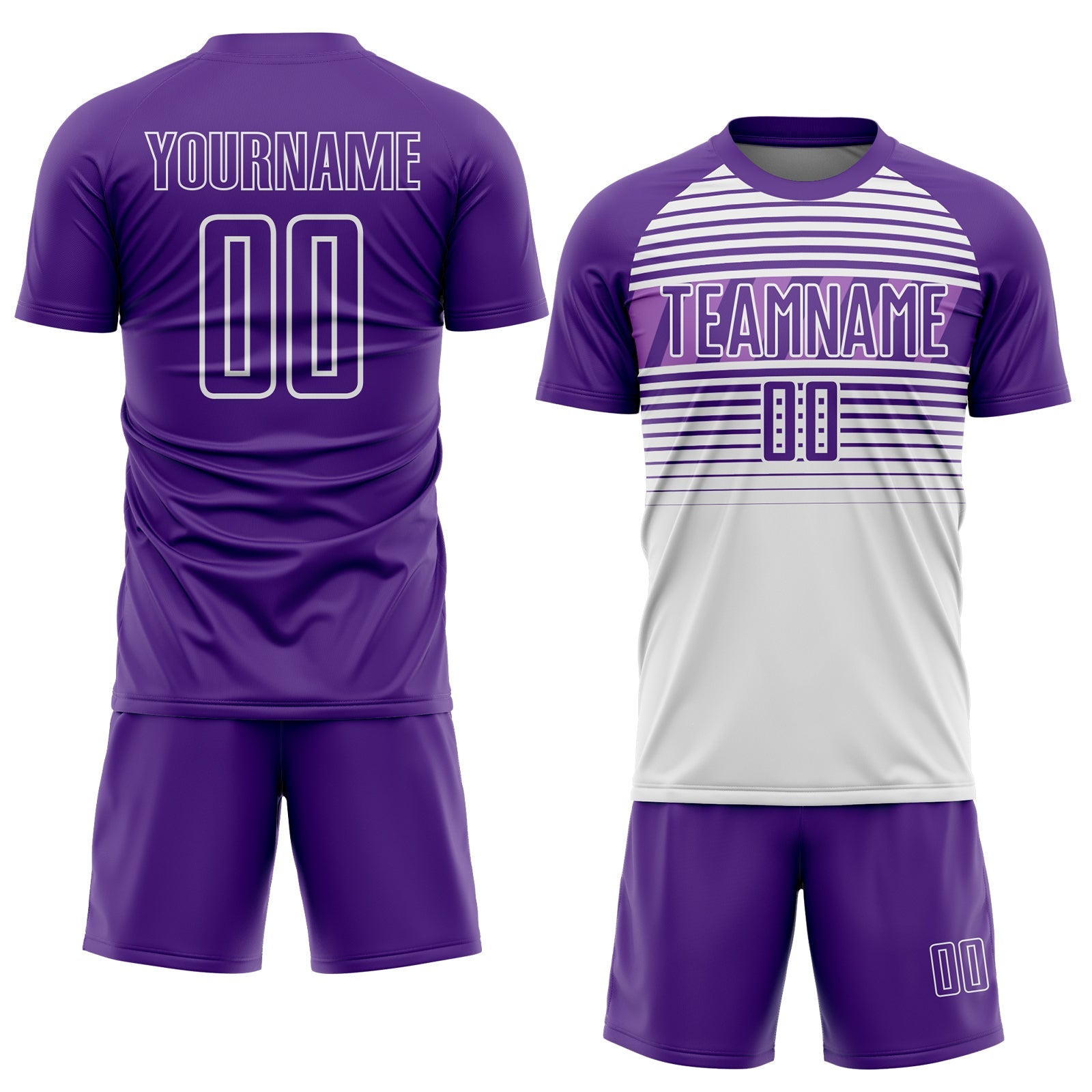 Custom Purple White-Medium Purple Gradient Horizontal Stripes Sublimation Soccer Uniform Jersey view 2