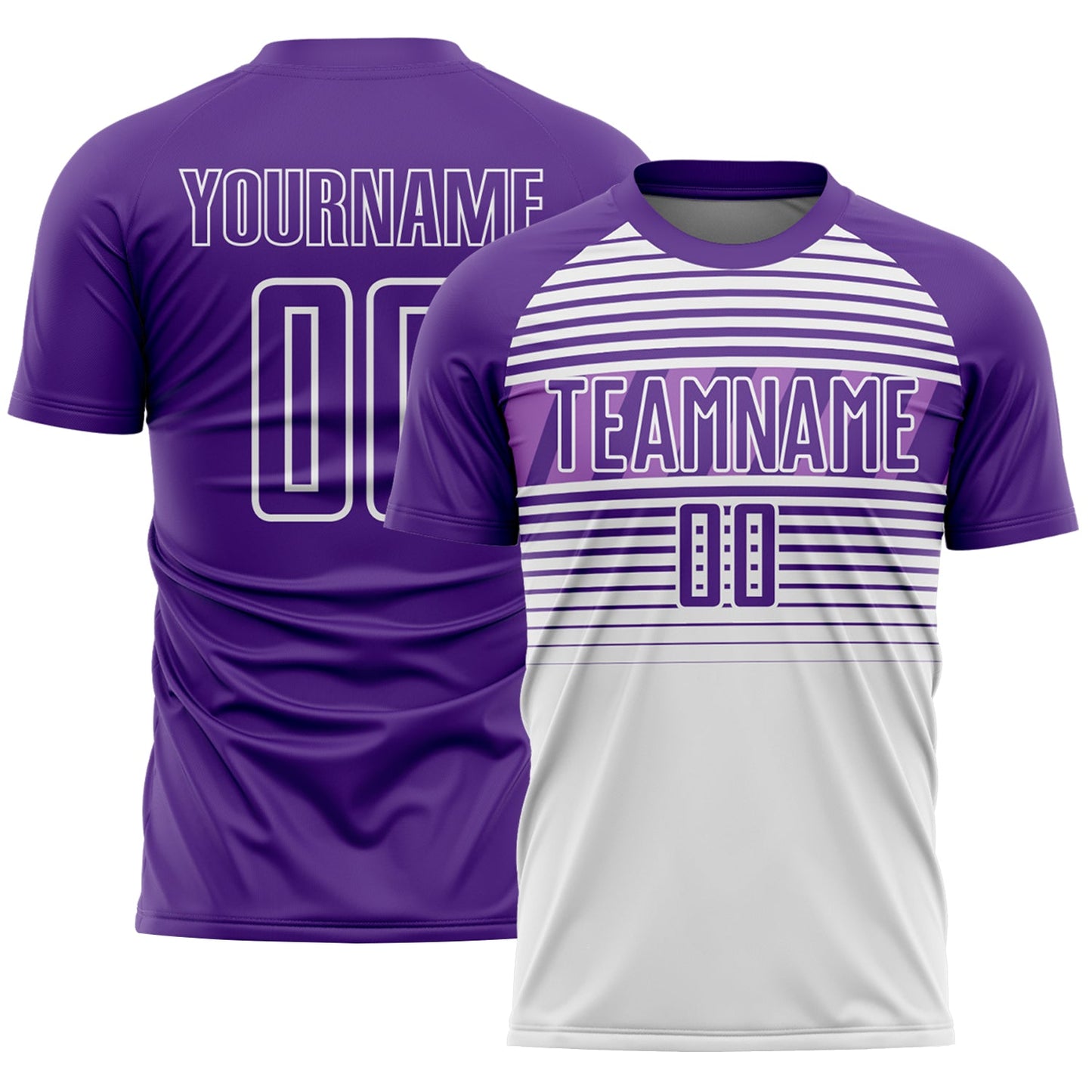 Custom Purple White-Medium Purple Gradient Horizontal Stripes Sublimation Soccer Uniform Jersey - Main View