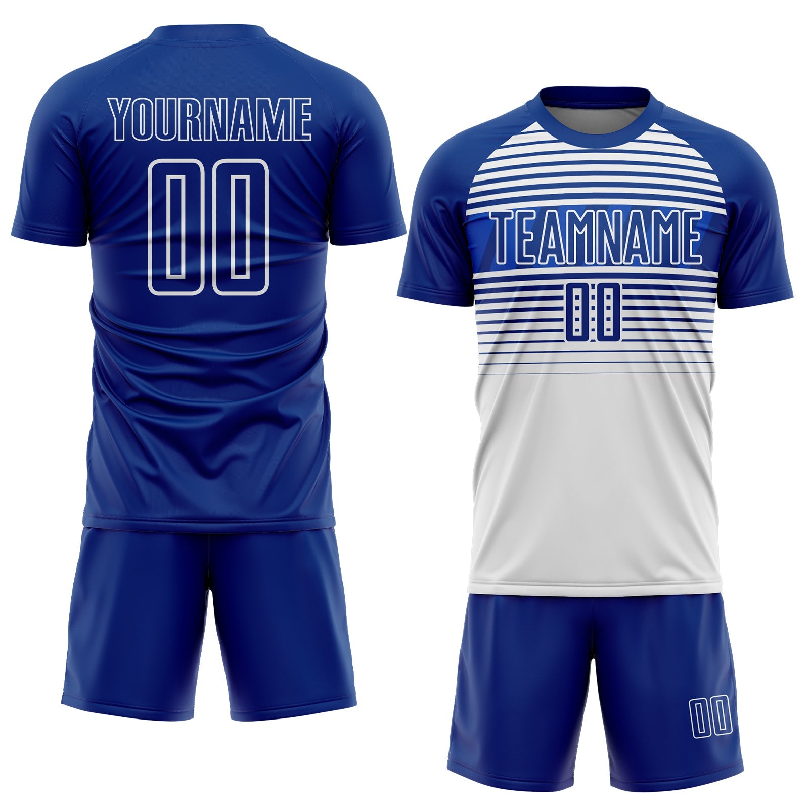 Custom Royal Thunder Blue-White Gradient Horizontal Stripes Sublimation Soccer Uniform Jersey view 2