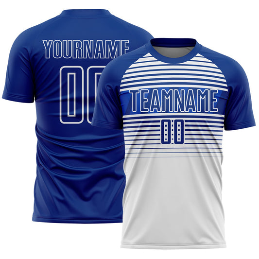 Custom Royal Thunder Blue-White Gradient Horizontal Stripes Sublimation Soccer Uniform Jersey - Main View