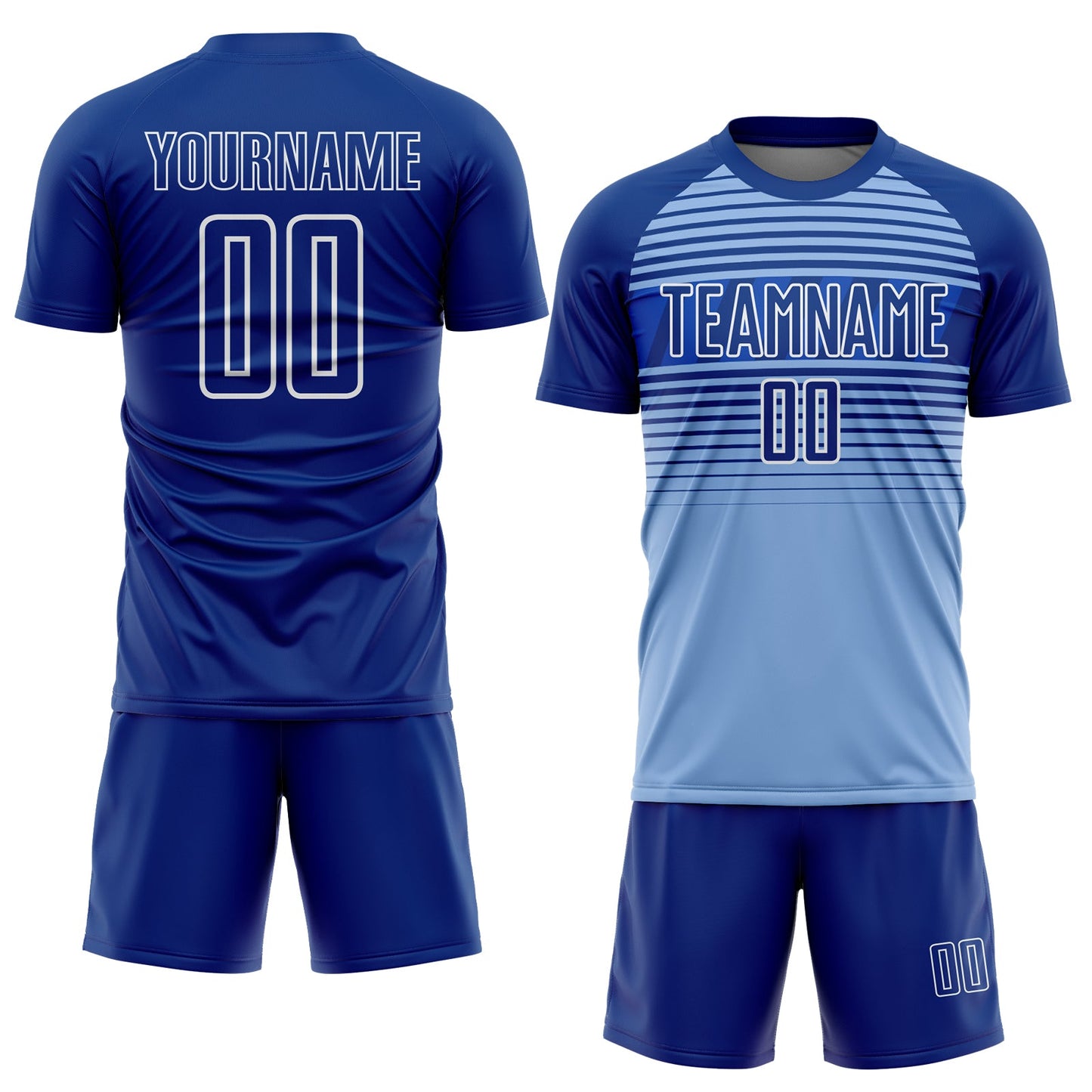Custom Royal Light Blue Thunder Blue-White Gradient Horizontal Stripes Sublimation Soccer Uniform Jersey view 2