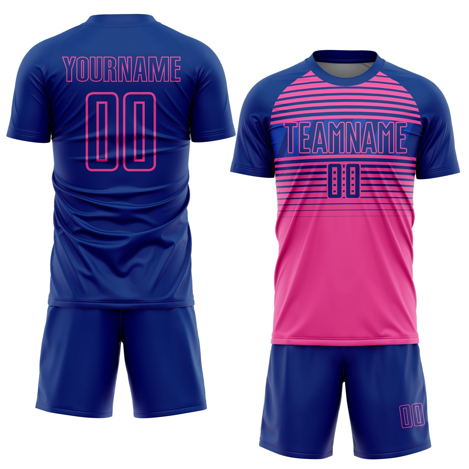 Custom Royal Pink-Thunder Blue Gradient Horizontal Stripes Sublimation Soccer Uniform Jersey view 2