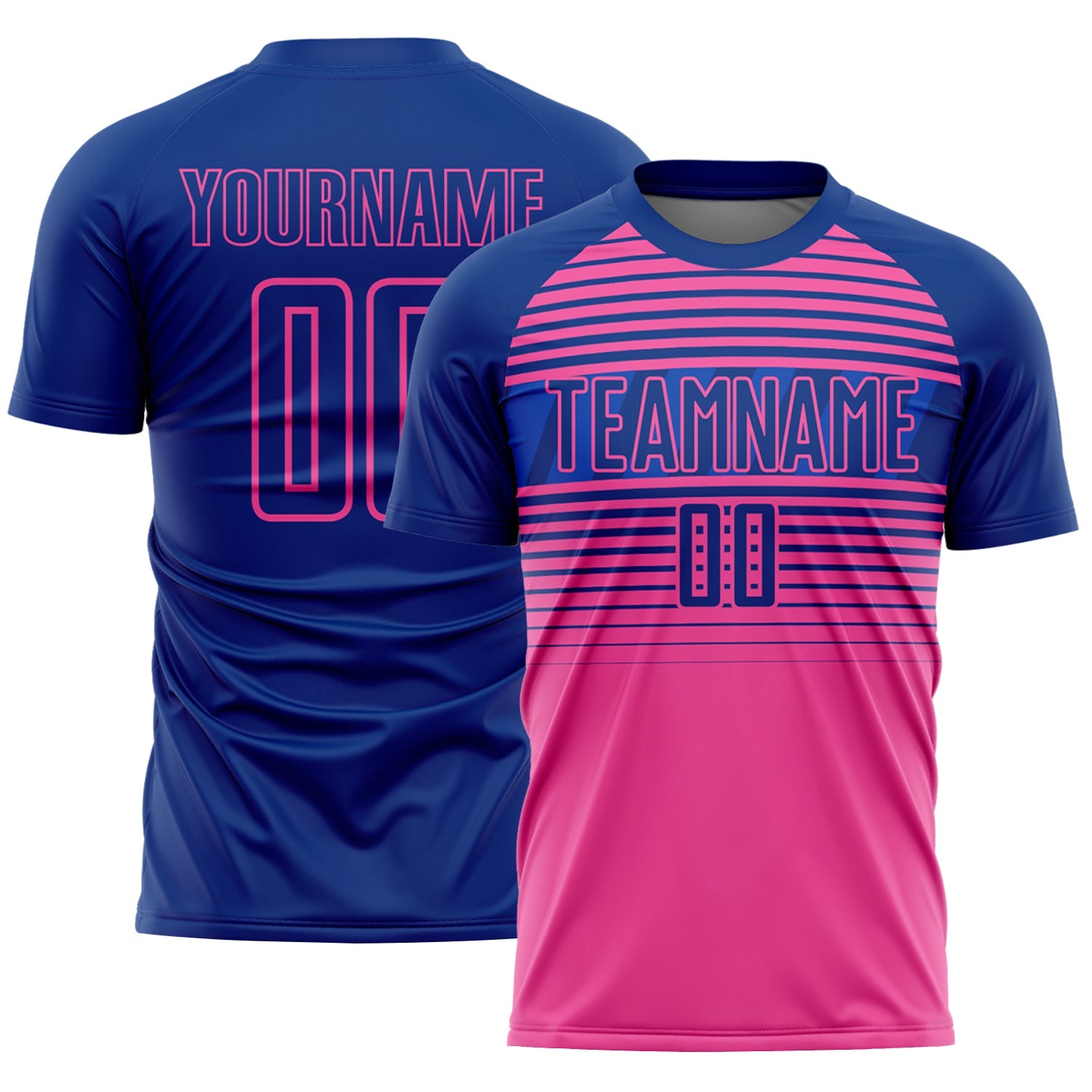Custom Royal Pink-Thunder Blue Gradient Horizontal Stripes Sublimation Soccer Uniform Jersey - Main View